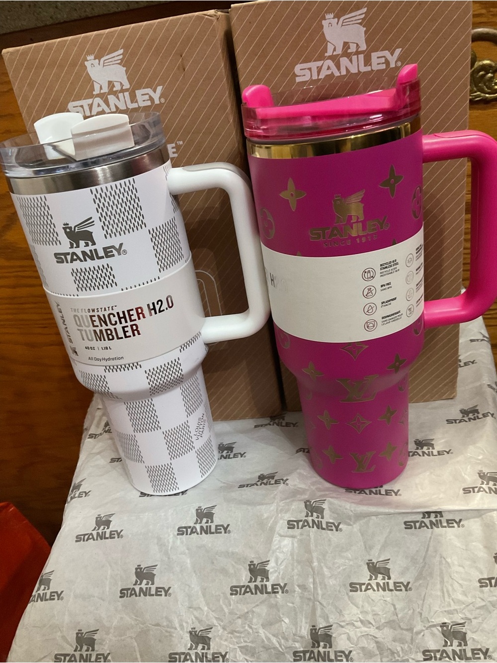 Stanley Pink and White Patterned Insulated Handle Tumblers - Set of 2